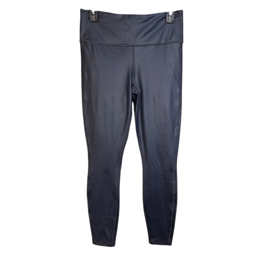ATHLETA Ace High Rise Shiny Black Blue Leggings Athletic Workout Pants Medium
